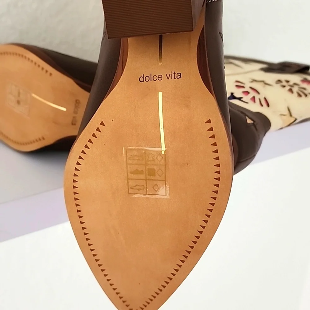 Dolce Vita NIB Women's Lassie Espresso Leather Embroidered Western Boots. Size 9 - Picture 6 of 11